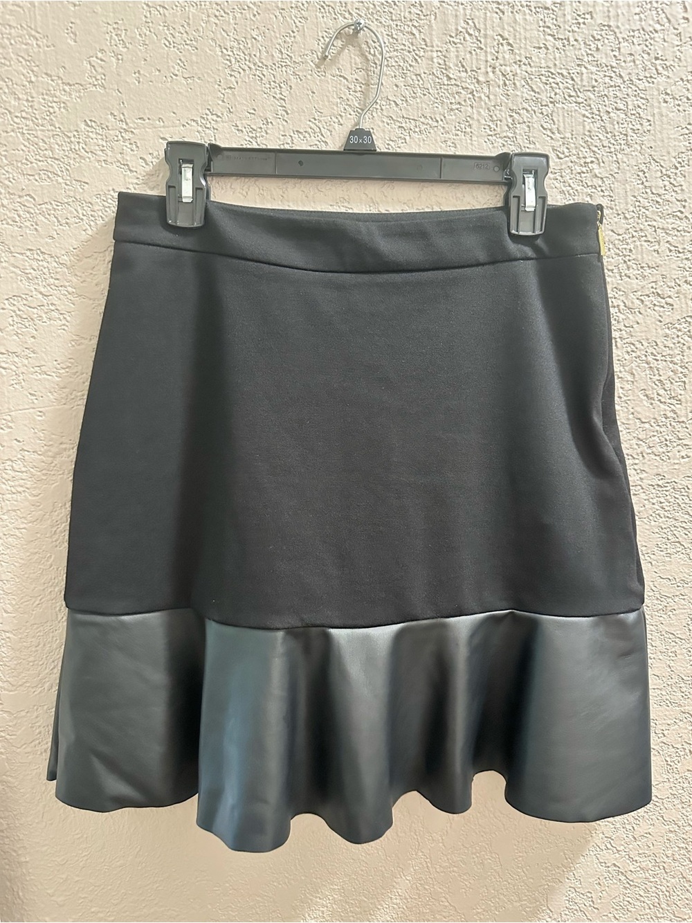 Michael Kors Black Skater Skirt with Faux Leather Ruffle